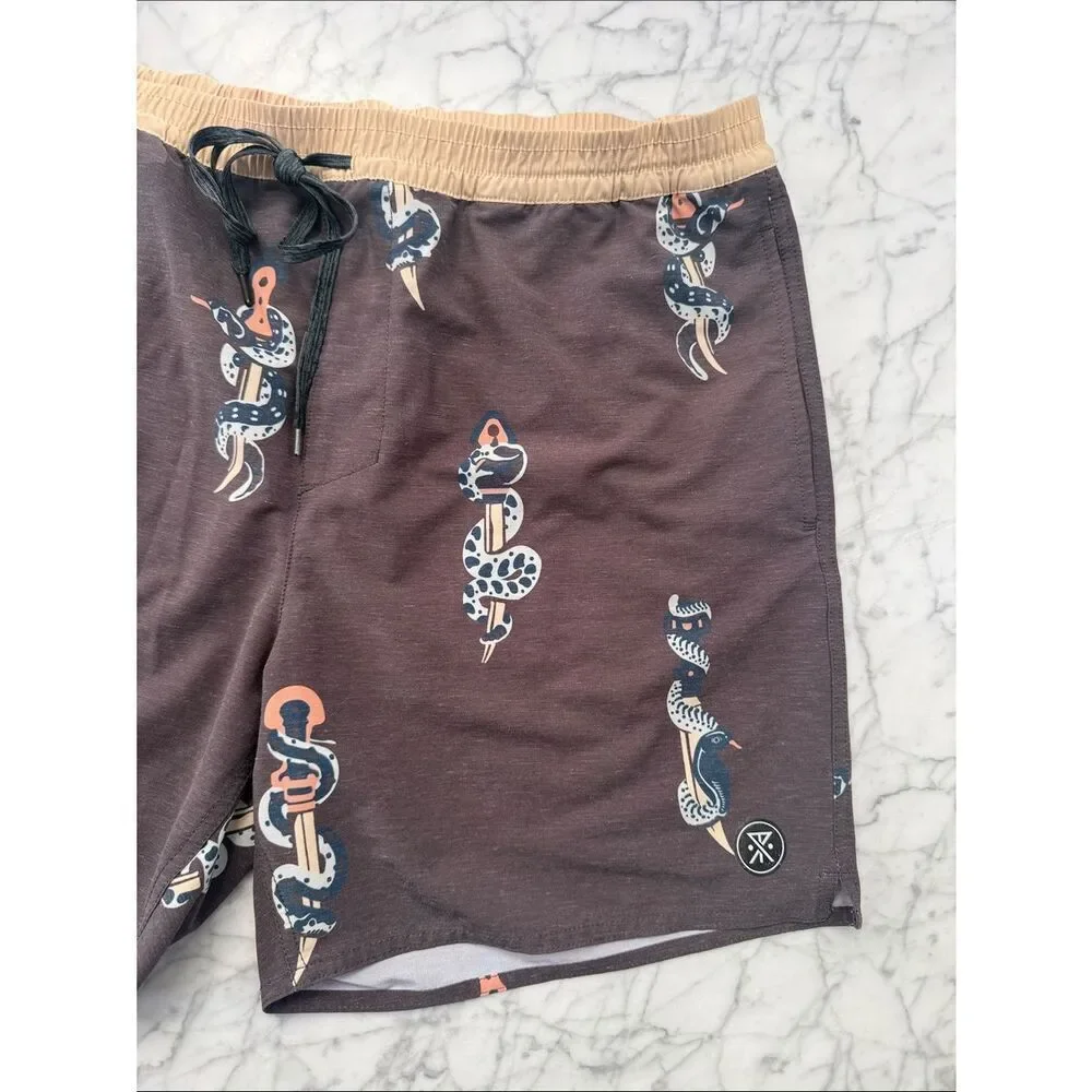 Roark XL Men's Charcoal Gray Snake Print Swim Trunks